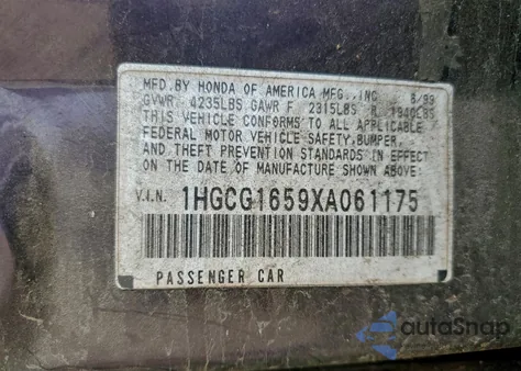 1999 Honda Accord Ex from USA, damaged, VIN 1HGCG1659XA061175